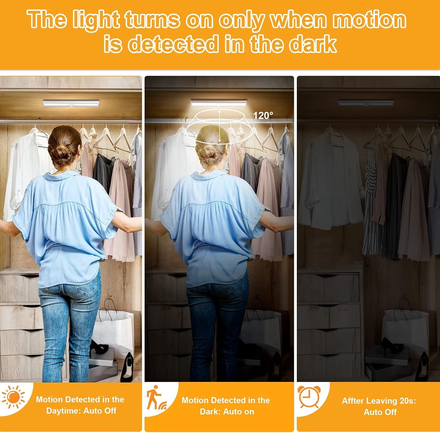 Indoor Motion Sensor Lights - Battery Operated Magnetic Under Cabinet Night Lights (Cool White, 2 Pack)
