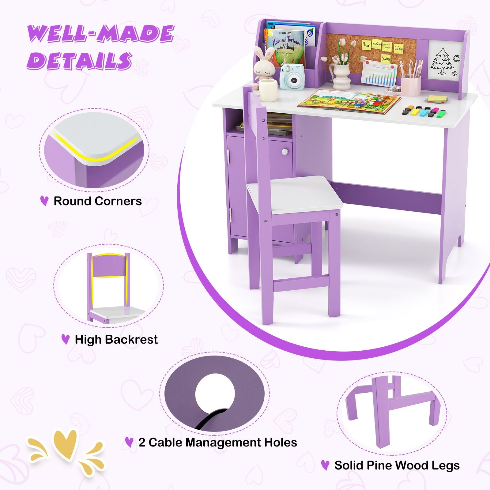 Kids Table and Chair Set with Hutch and Cabinet