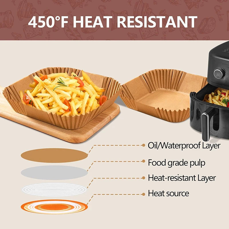 Air Fryer Disposable Paper Liner for Cosori Ninja Square/Round Nonstick Parchment Baking Oven Paper Kitchen Accessories