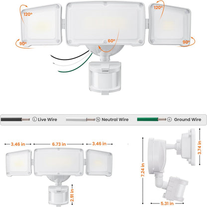 3-Head LED Motion Sensor Security Light – 4200LM Outdoor Waterproof Floodlight
