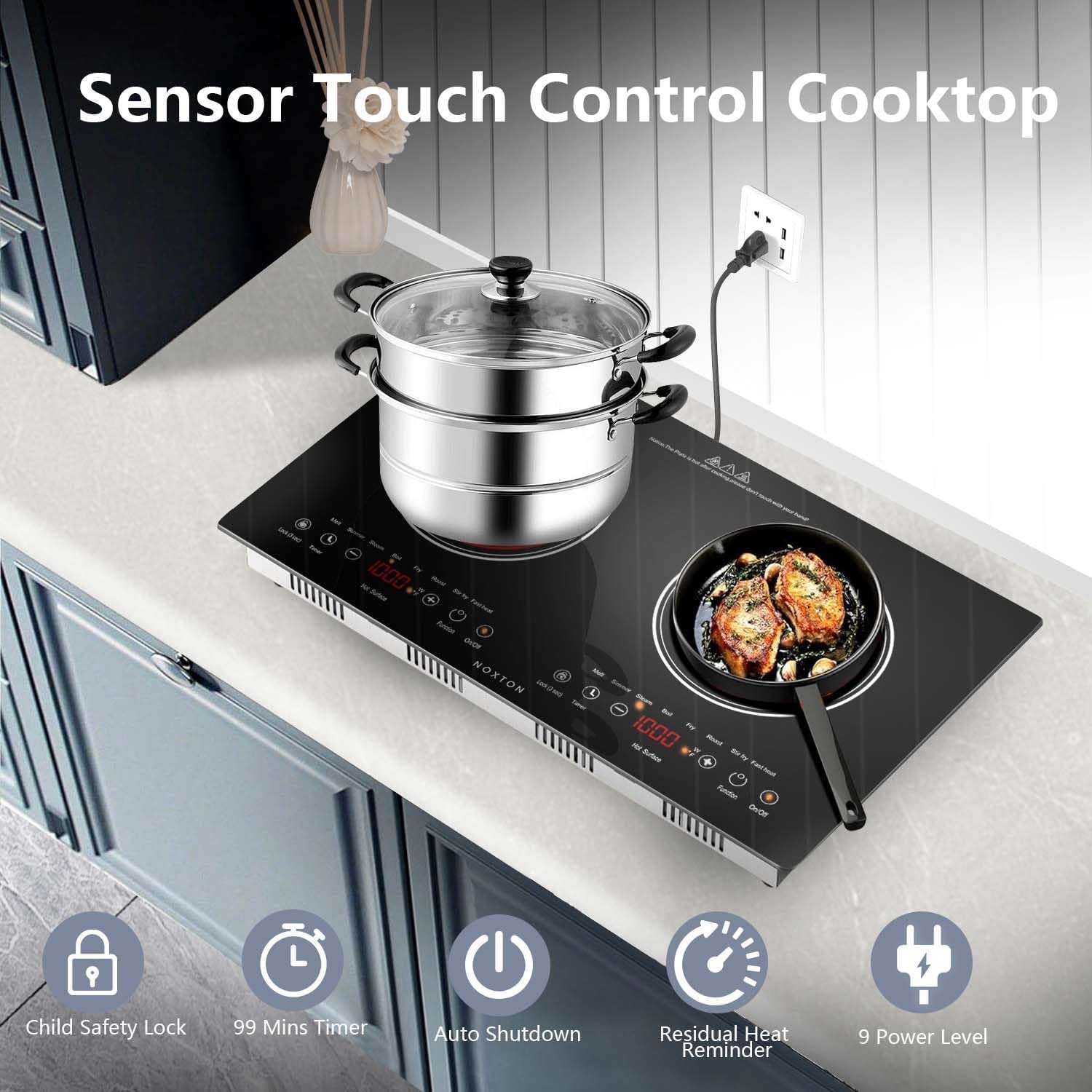 2 Burners Electric Cooktop 110V, 24" Built-In & Countertop Stove | Two Burner Radiant Ceramic Cooktop, Child Safety Lock, Timer, Touch Sensor Control, Portable 110V Plug-In Cooktop
