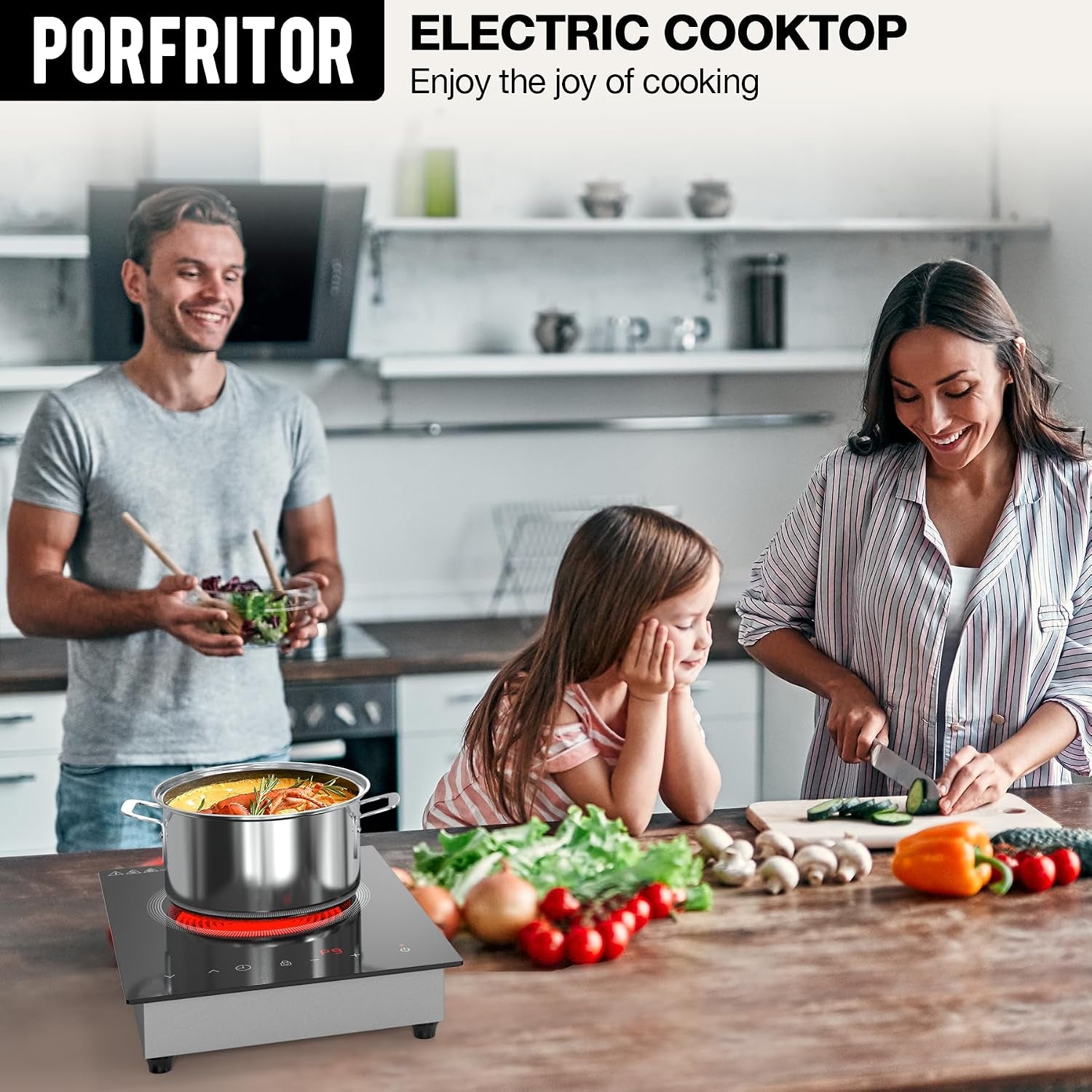 Single Burner Electric Cooktop,110V 1800W Electric Stove Top with LED Touch Control,Portable Cooktop 9 Power Levels, 4Htimer, Safety Lock,Overheat Protection