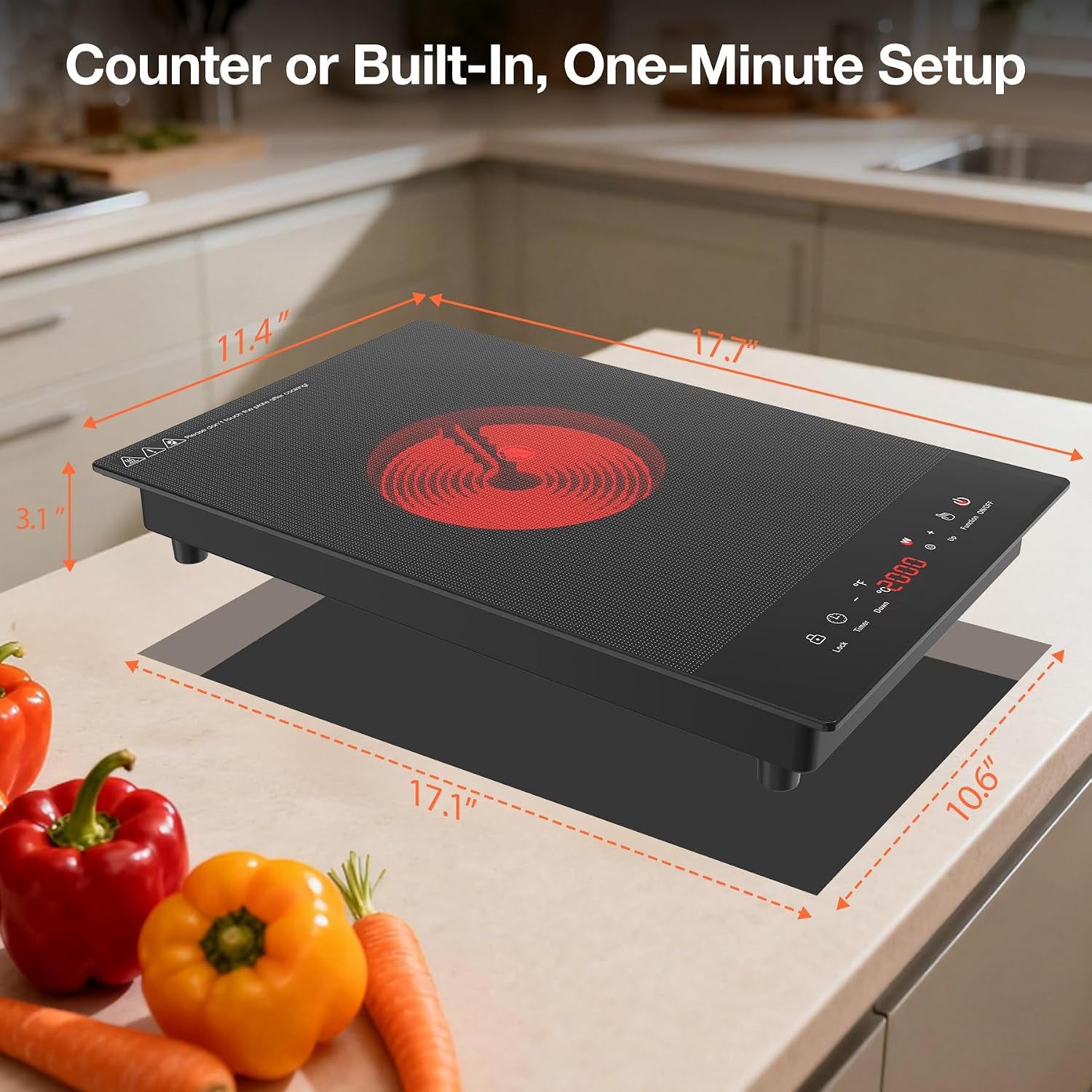 Electric Cooktop,  1800W Portable Stove Top, 12" Infrared Single Burner Hot Plate for Cooking, Countertop Ceramic Radiant Cooker with Timer & Child Lock, All Cookware Compatible for Rv/Dorm