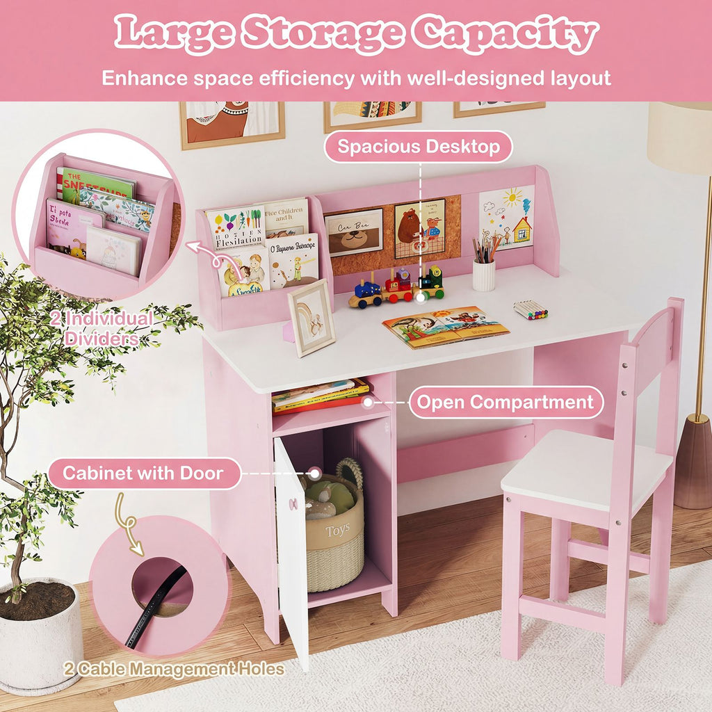 Kids Table and Chair Set with Hutch and Cabinet