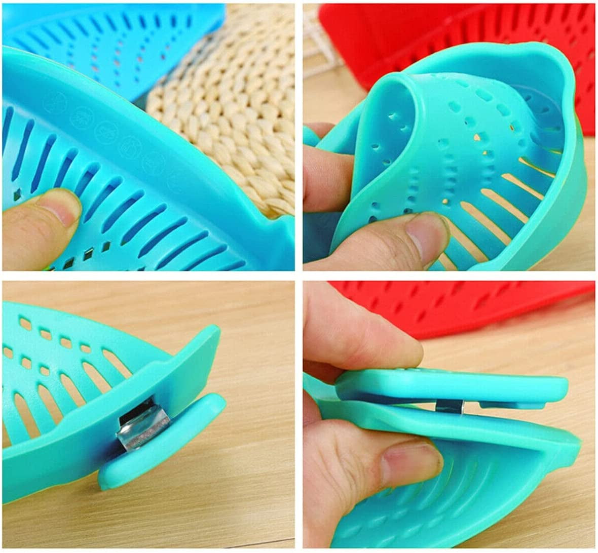 Set of 2 Silicone Clip-On Strainers for Pasta, Meat, Vegetables, and Fruit - Compatible with All Pots and Bowls