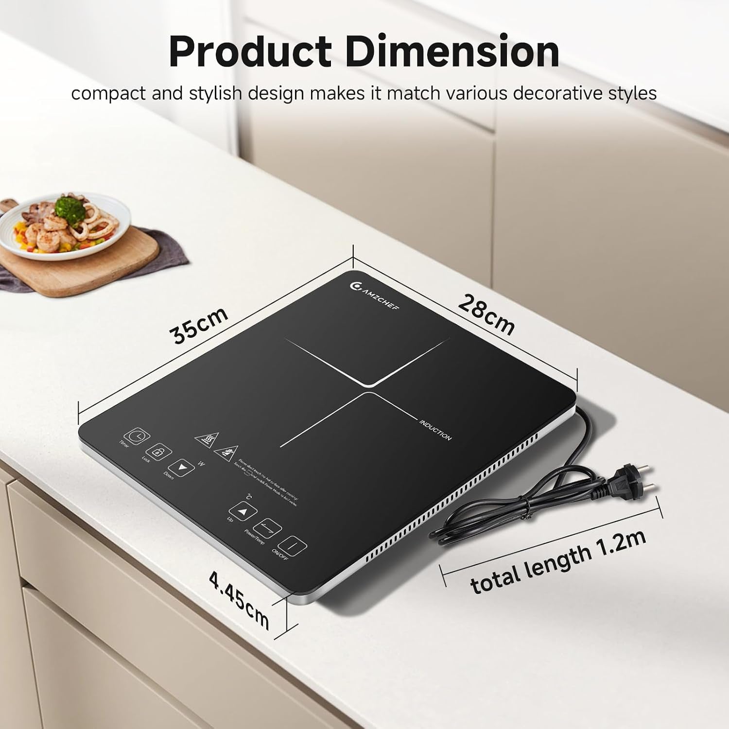 Single Induction Cooker, Ultra-Thin Induction Hob with Fashion Look, 20-Level Power and Temperature Control, Black Frosted Glass Panel, Touch Sensor, 3-Hour Timer, Safety Lock