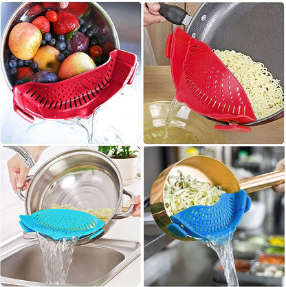 Set of 2 Silicone Clip-On Strainers for Pasta, Meat, Vegetables, and Fruit - Compatible with All Pots and Bowls