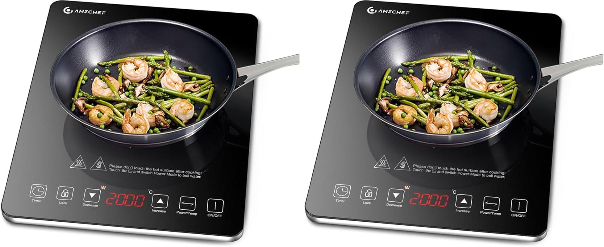 Single Induction Cooker, Ultra-Thin Induction Hob with Fashion Look, 10-Level Power and Temperature Control, Black Frosted Glass Panel, Touch Sensor, 3-Hour Timer, Safety Lock (Pack of 2)