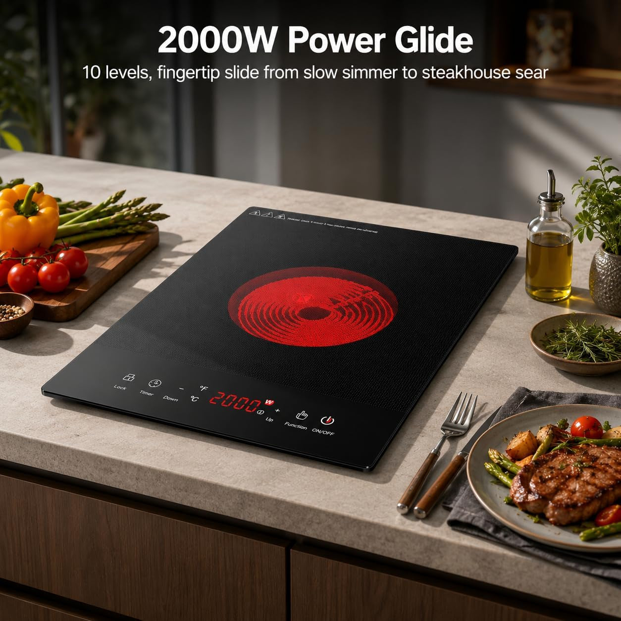 Electric Cooktop,  1800W Portable Stove Top, 12" Infrared Single Burner Hot Plate for Cooking, Countertop Ceramic Radiant Cooker with Timer & Child Lock, All Cookware Compatible for Rv/Dorm
