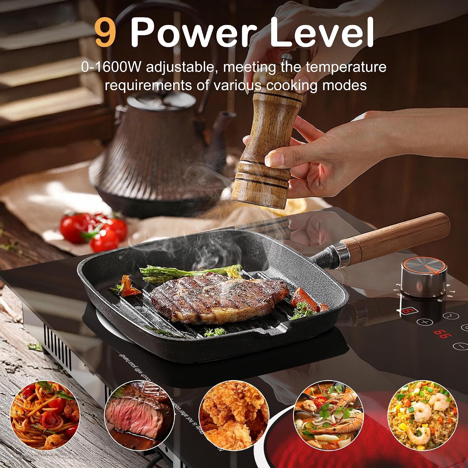 Electric Cooktop 2 Burner, 110V Electri Stove Top, Knob Control | 2000W 110V Outlet Plug-In Electric Hot Plate, Countertop or Built-In Install, Timer, Safety Lock, 9 Power Level, 24 Inch