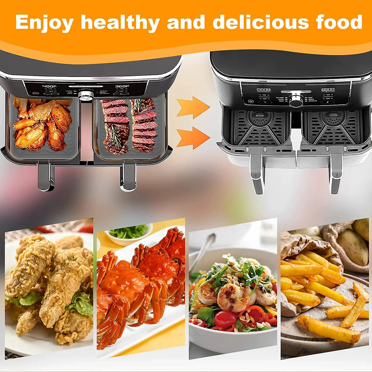 2Pcs Air Fryer Silicone Pot Air Fryer Liner Heat Resistant Air Fryer Silicone Basket Rectangle Baking Pan for Oven Microwave
