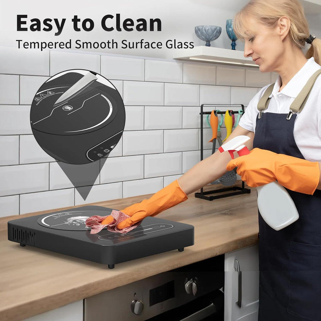Portable Ceramic Hob, Single Electric Hob, Electric Cooker with Built-In 99 Mins Timer & 9 Adjustable Temperature Settings, Child Safety Lock, Overheat Protection, 220-240V Cooktops with Plug