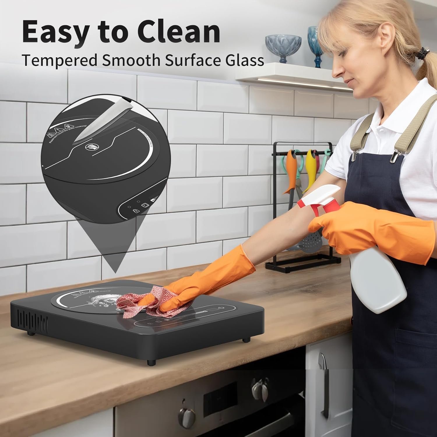 Portable Ceramic Hob, Single Electric Hob, Electric Cooker with Built-In 99 Mins Timer & 9 Adjustable Temperature Settings, Child Safety Lock, Overheat Protection, 220-240V Cooktops with Plug