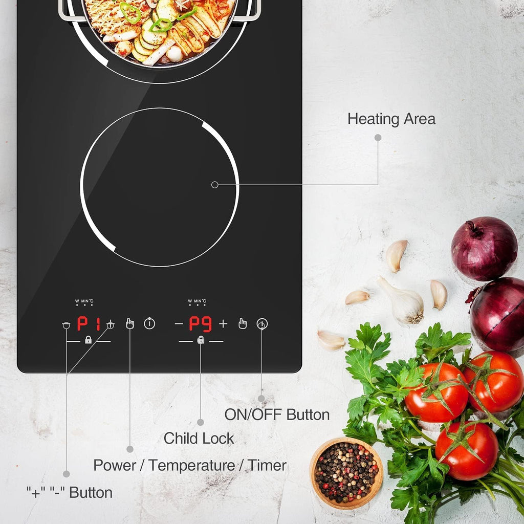 Double Induction Hob, 3000W Portable Induction Hob, Built-In Induction Cooker with LED Touch Display, 9 Power Level, 120 Mins Timer & Safety Lock, 220~240V, Black