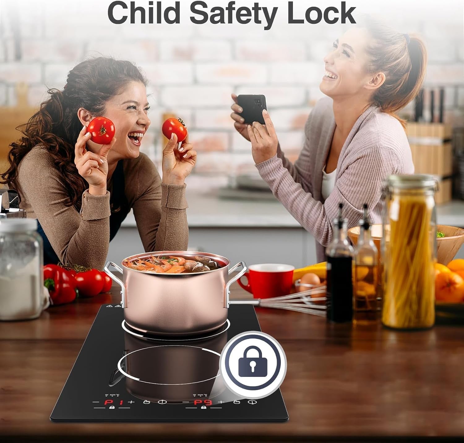 Double Induction Hob, 3000W Portable Induction Hob, Built-In Induction Cooker with LED Touch Display, 9 Power Level, 120 Mins Timer & Safety Lock, 220~240V, Black