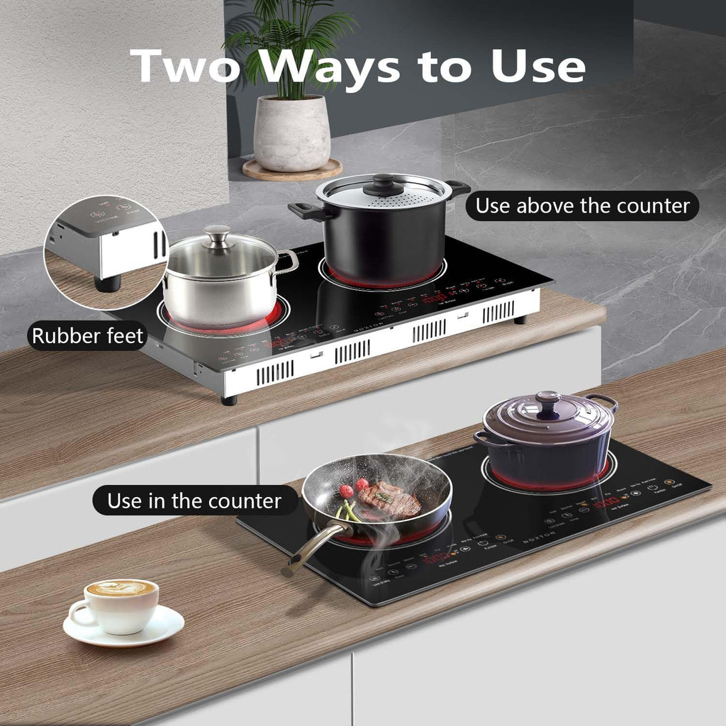 2 Burners Electric Cooktop 110V, 24" Built-In & Countertop Stove | Two Burner Radiant Ceramic Cooktop, Child Safety Lock, Timer, Touch Sensor Control, Portable 110V Plug-In Cooktop