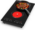 Double Ceramic Hob 3000W, Plug in 2 Ring Electric Hob with LCD Touch Control, Electric Cooktop with Safety Lock & Timer, 9 Power Levels, Built-In and Countertop 220V-240V