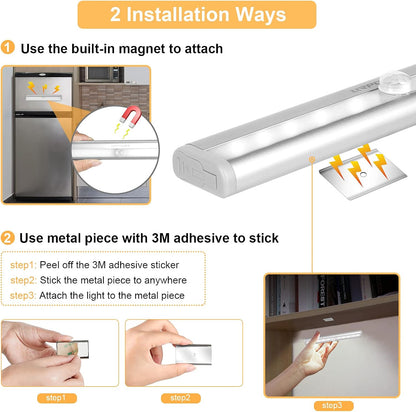 Indoor Motion Sensor Lights - Battery Operated Magnetic Under Cabinet Night Lights (Cool White, 2 Pack)