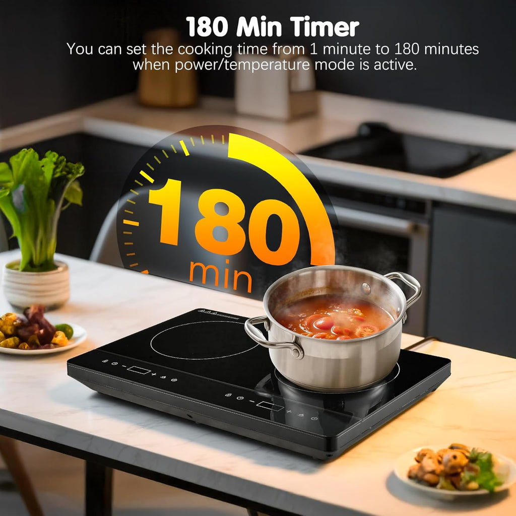 Double Induction Hob, Portable Induction Cooker, Black Glass Plate, 2800W, Independent Touch Control, 8 To10 Power Levels,10 Temperature Setting, 3 Hour Timer, Child Safety Lock, with Plug