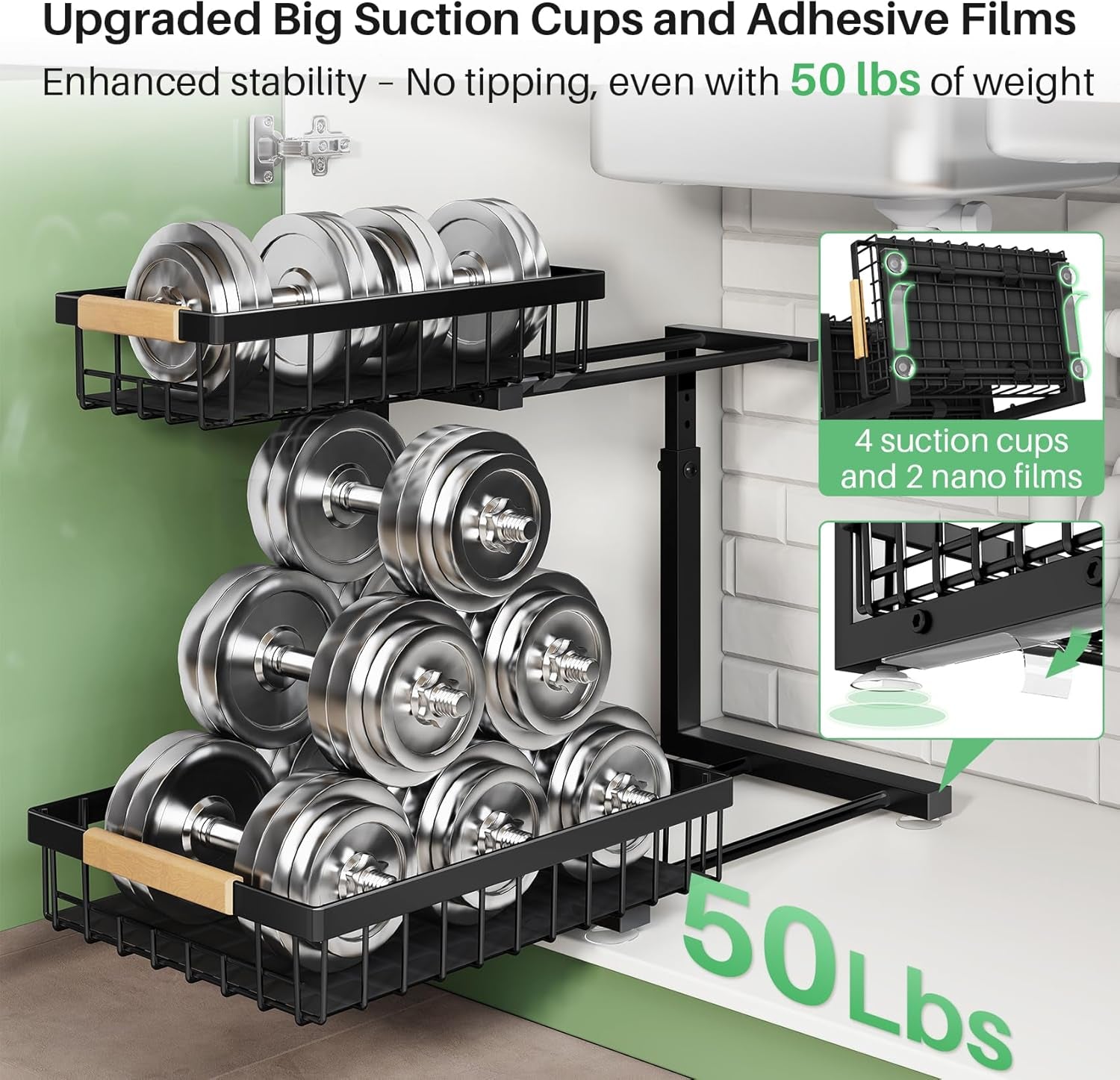 under Sink Organizer, 2 Tier under the Sink Storage, Slide Out Pull Out Cabinet Organizer Shelf, Metal Sliding Drawer for Kitchen Bathroom Pantry Closet Organization Rack, Black, 2 Pack