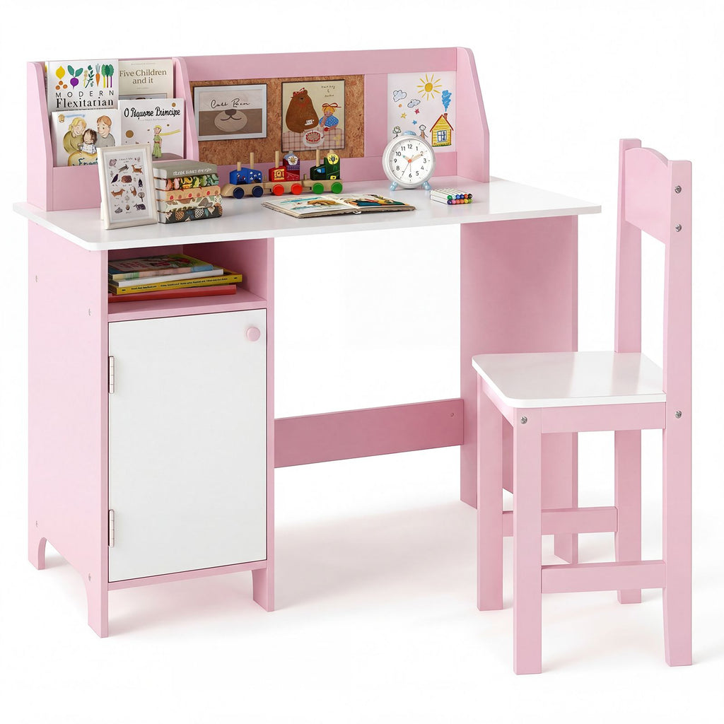 Kids Table and Chair Set with Hutch and Cabinet
