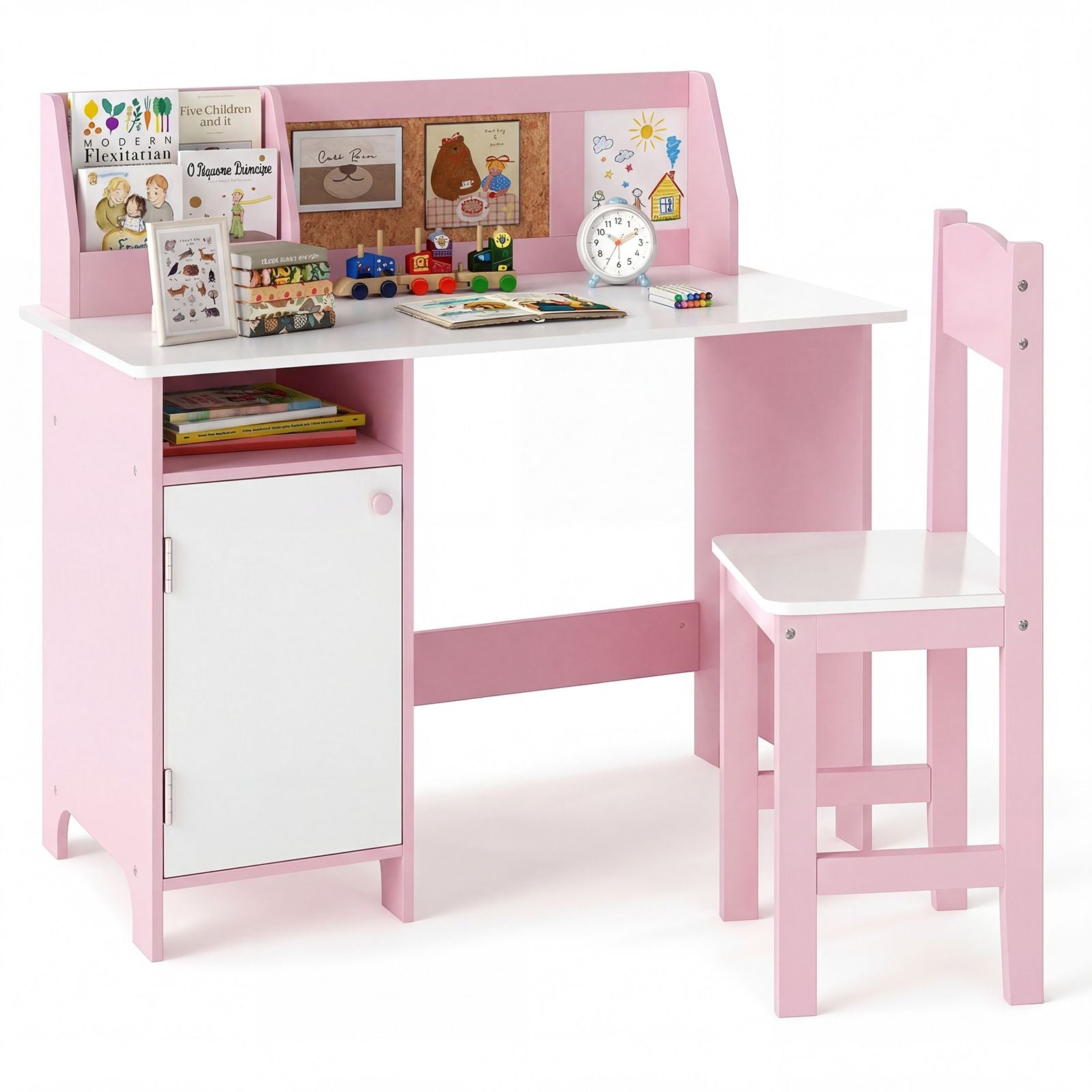 Kids Table and Chair Set with Hutch and Cabinet