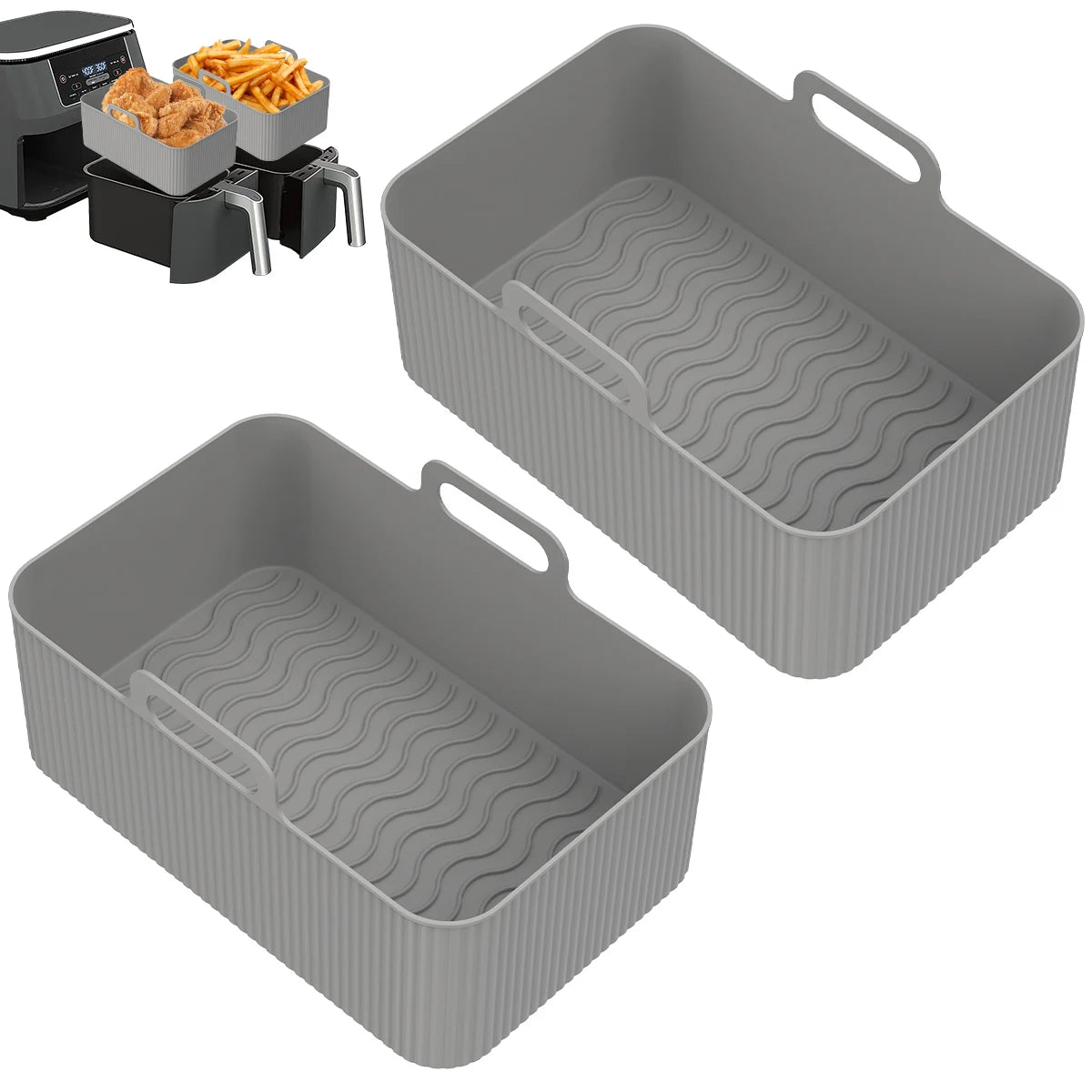 2Pcs Air Fryer Silicone Pot Air Fryer Liner Heat Resistant Air Fryer Silicone Basket Rectangle Baking Pan for Oven Microwave