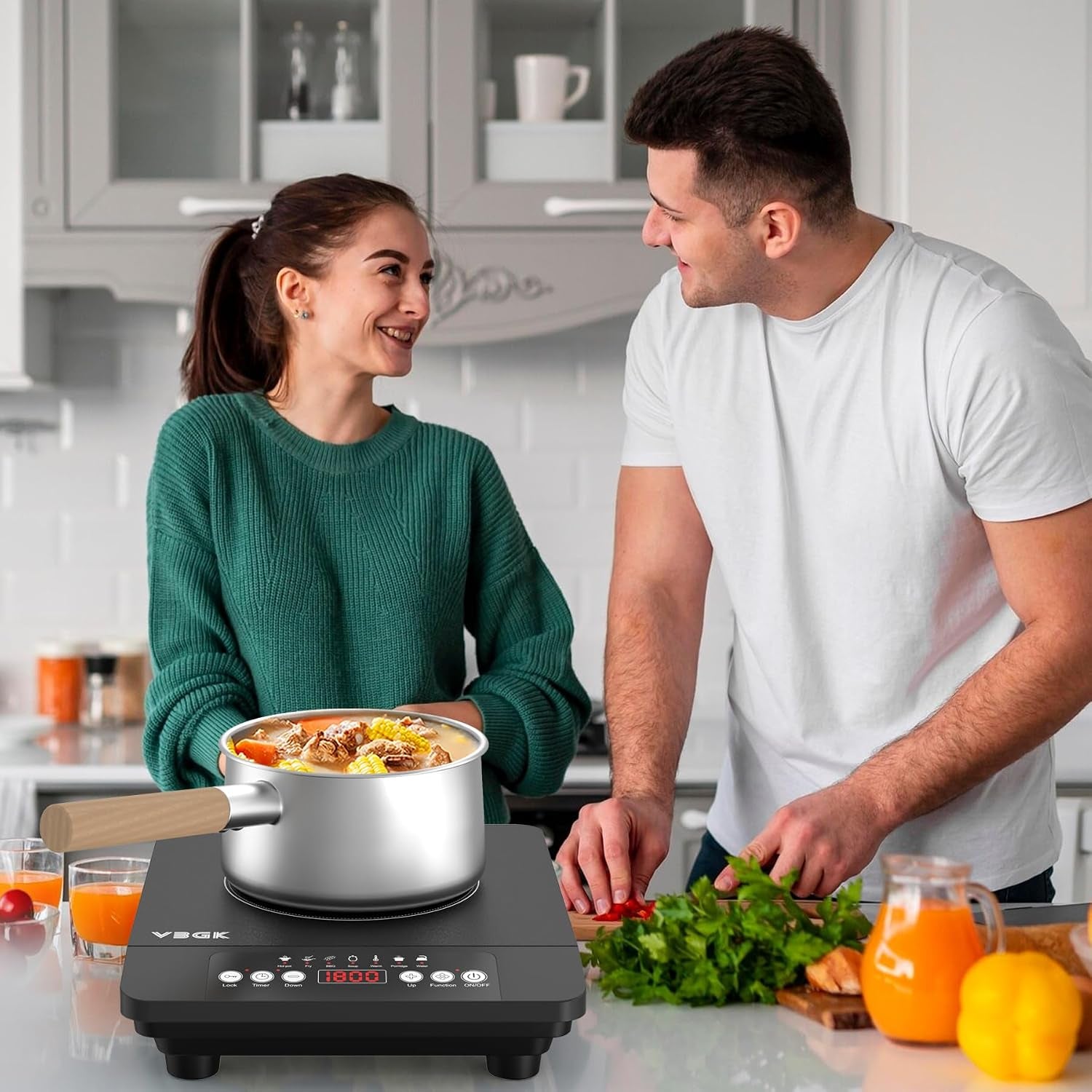 Portable Induction Cooktop,110V Single Burner Induction Stove Top,1800W Induction Hot Plate Electric Burner,7 Power Levels, Kids Lock & Timer,Led Touch Control,Overheat Protection