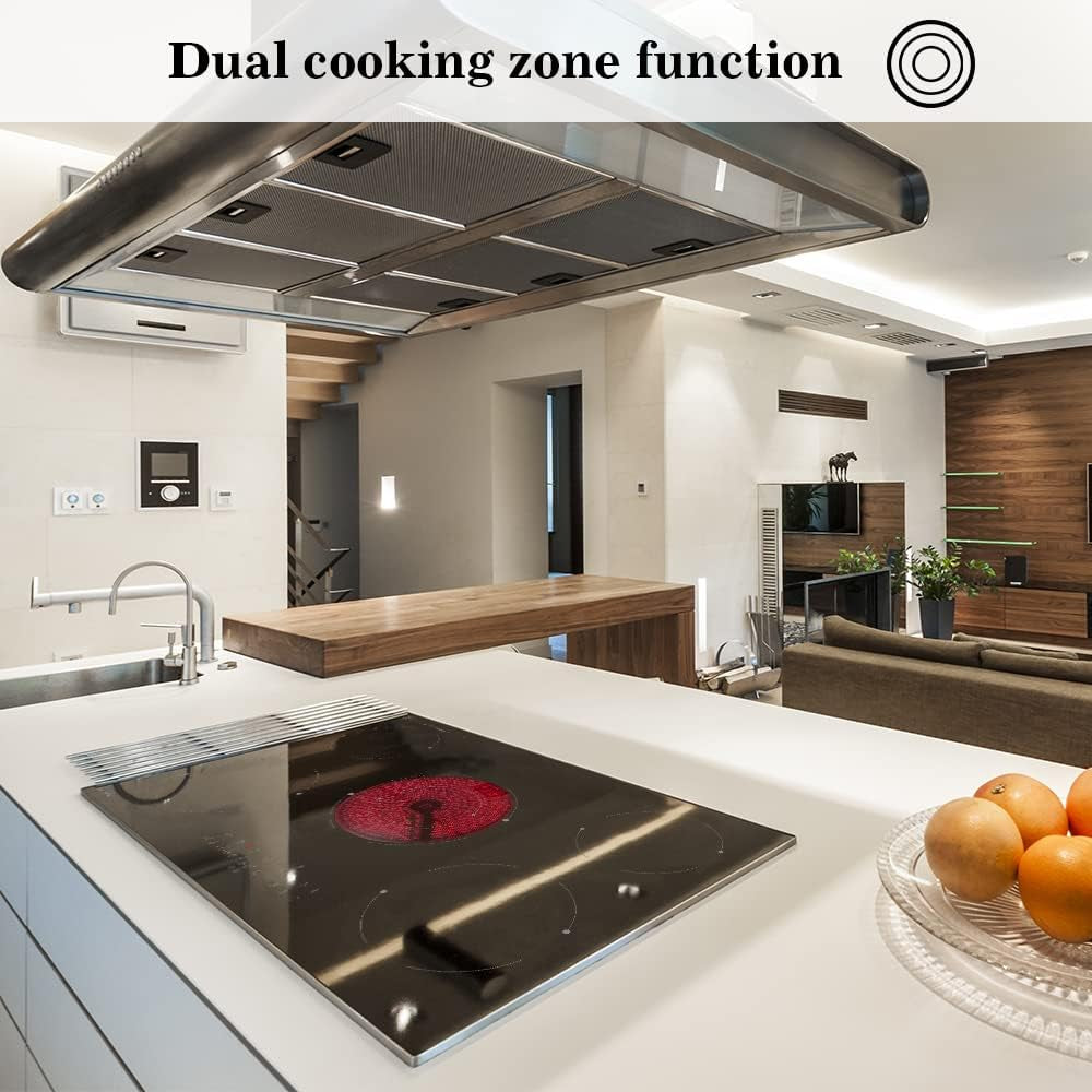 77Cm Ceramic Hob, Built-In Black Glass Electric Cookers Hob, Touch Control Cooktop with Timer and Child Lock Function(Black Built-In)