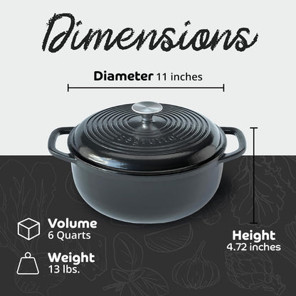 6-Quart Black Enameled Cast Iron Dutch Oven