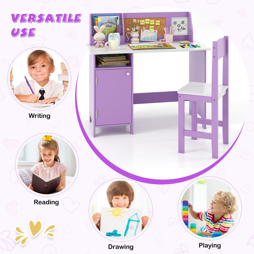 Kids Table and Chair Set with Hutch and Cabinet