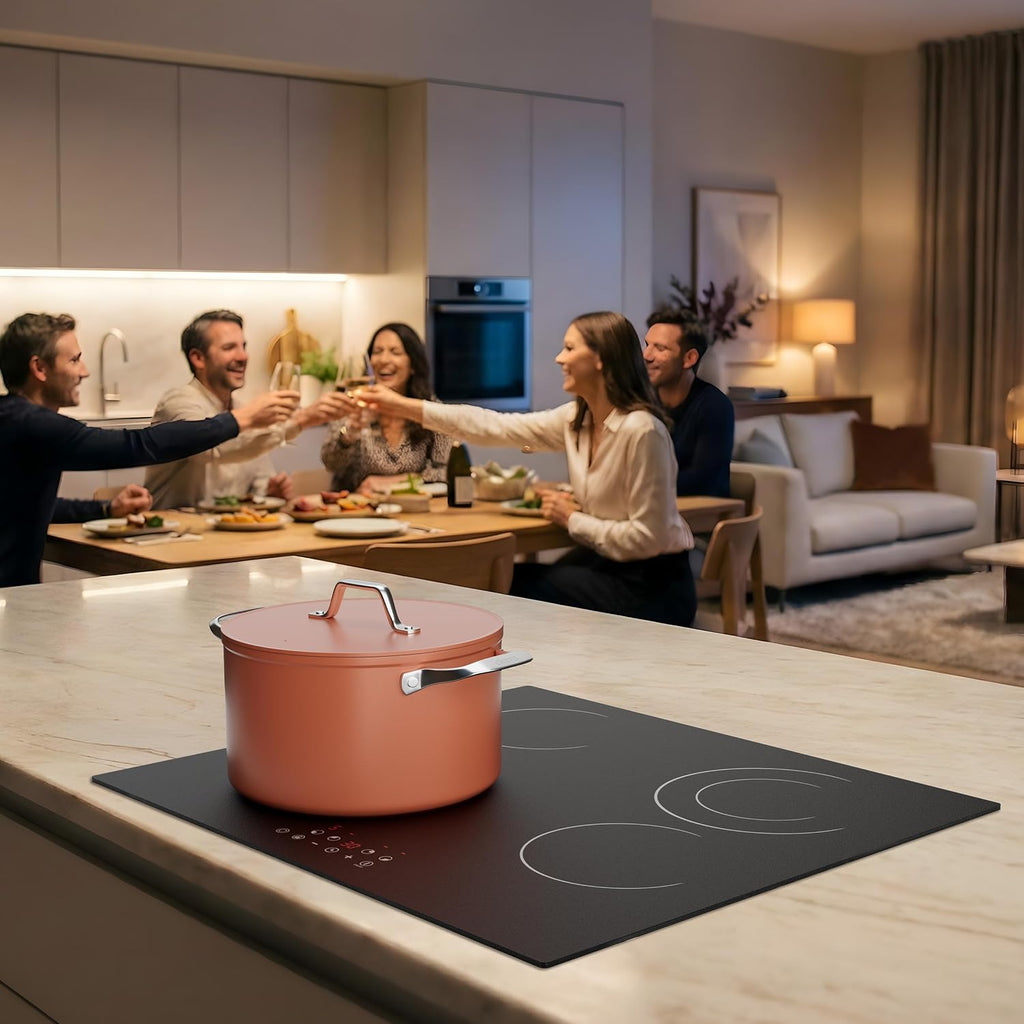 24 Inch Electric Cooktop 4 Burners 6600W Dual Heating Ring | Built-In Ceramic Radiant Stove Top, 220-240V Hard Wire (No Plug), Touch Control, Child Lock & Multiple Safety Protection
