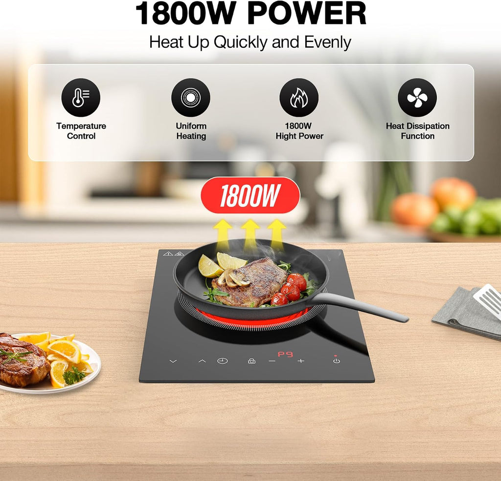 Single Burner Electric Cooktop,110V 1800W Electric Stove Top with LED Touch Control,Portable Cooktop 9 Power Levels, 4Htimer, Safety Lock,Overheat Protection
