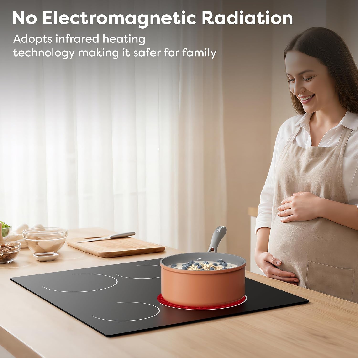 24 Inch Electric Cooktop 4 Burners 6400W Dual Heating Ring | Built-In Ceramic Radiant Stove Top with 9 Heat Levels & 99Min Timer, 220-240V Hard Wire (No Plug), Touch Control, Child Lock