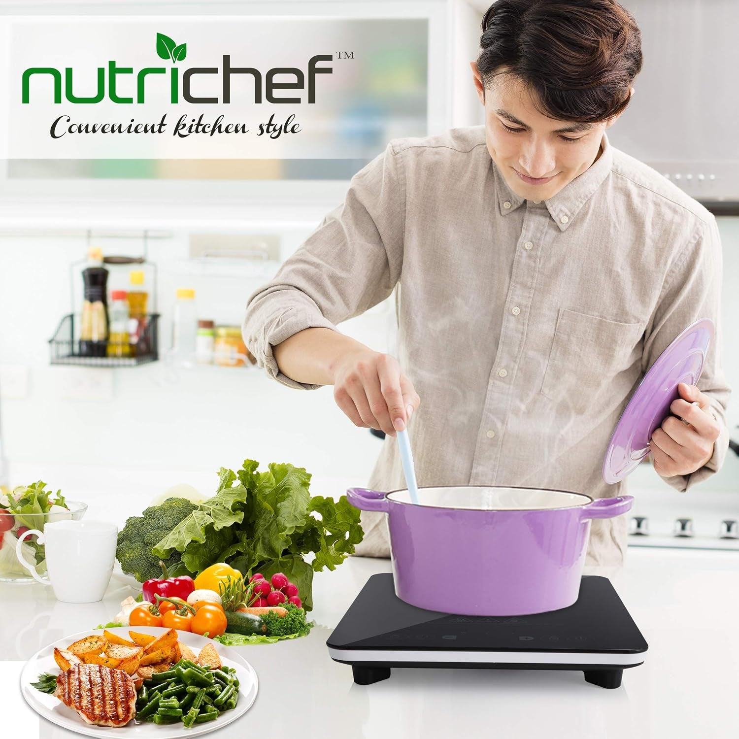Electric Induction Cooktop - Upgraded Tech Single Digital Portable Countertop Stove Burner, Kids Safety Lock - Made for Magnetic & Cast Iron Pots - 120V (PKSTIND24)