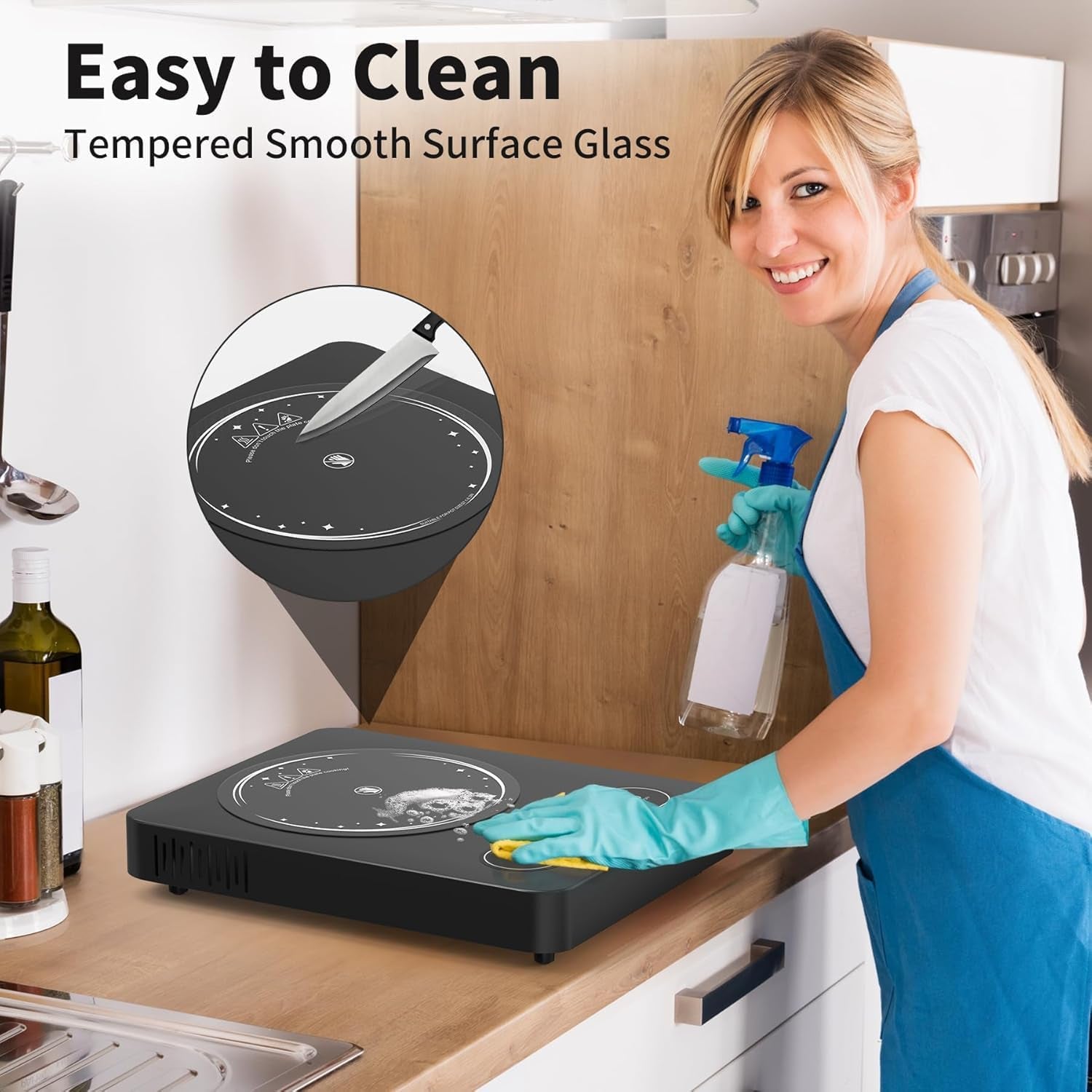 Portable Ceramic Hob, Pulg in Electric Hob, Portable Electric Hob with Digital LED Touch Controls, 8 Power Levels up to 2000W, 99 Mins Timer, 220-240V Cooktops with Plug