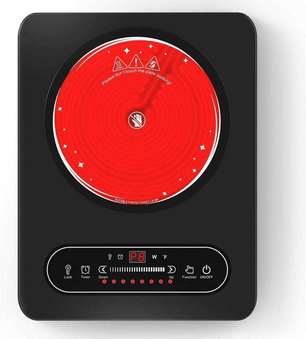 Portable Ceramic Hob, Pulg in Electric Hob, Portable Electric Hob with Digital LED Touch Controls, 8 Power Levels up to 2000W, 99 Mins Timer, 220-240V Cooktops with Plug