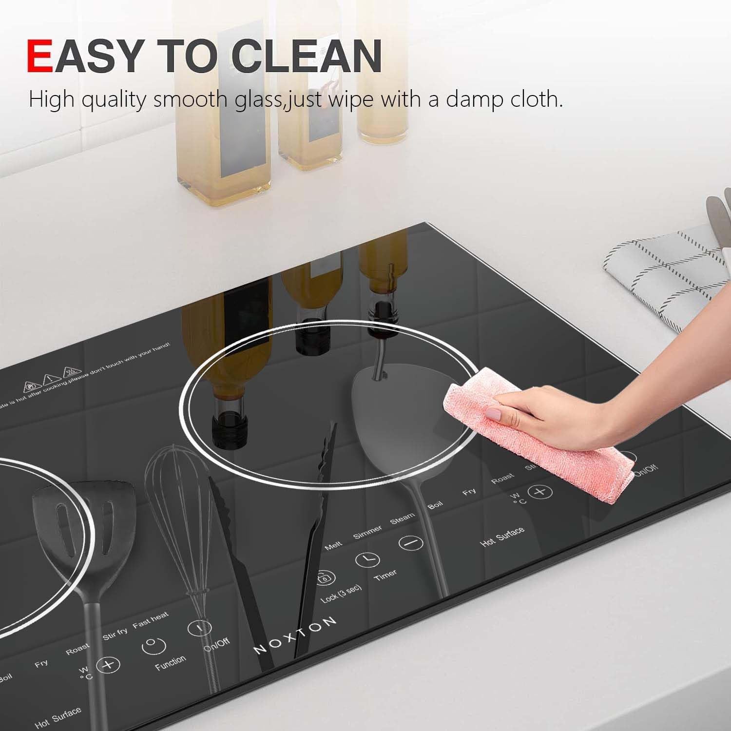 2 Burners Electric Cooktop 110V, 24" Built-In & Countertop Stove | Two Burner Radiant Ceramic Cooktop, Child Safety Lock, Timer, Touch Sensor Control, Portable 110V Plug-In Cooktop
