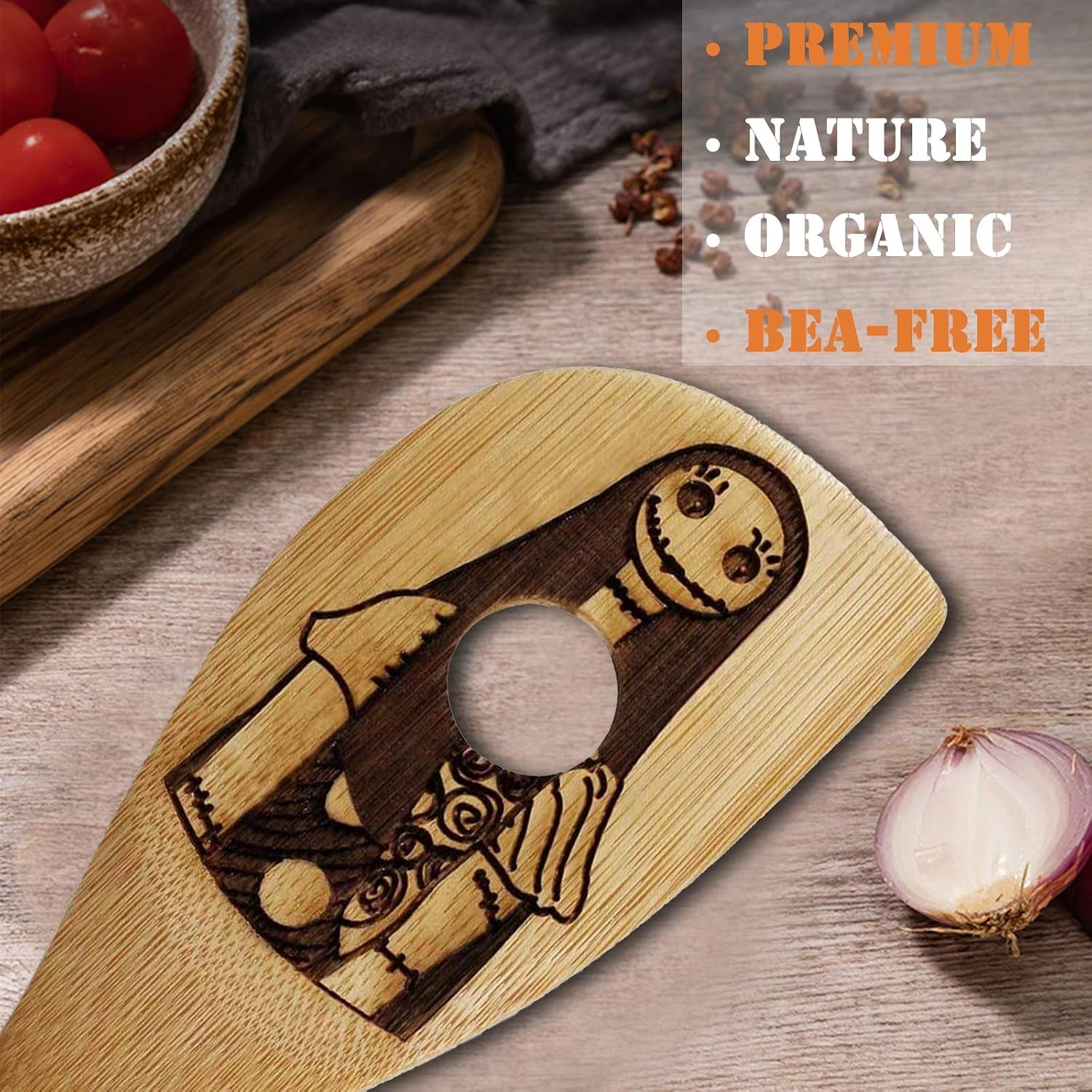 Nightmare Before Christmas Themed Wooden Cooking Spoons Set - 5-Piece Halloween Kitchen Utensils Collection