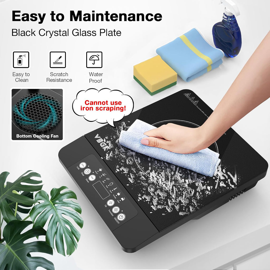 Portable Induction Cooktop,110V Single Burner Induction Stove Top,1800W Induction Hot Plate Electric Burner,7 Power Levels, Kids Lock & Timer,Led Touch Control,Overheat Protection