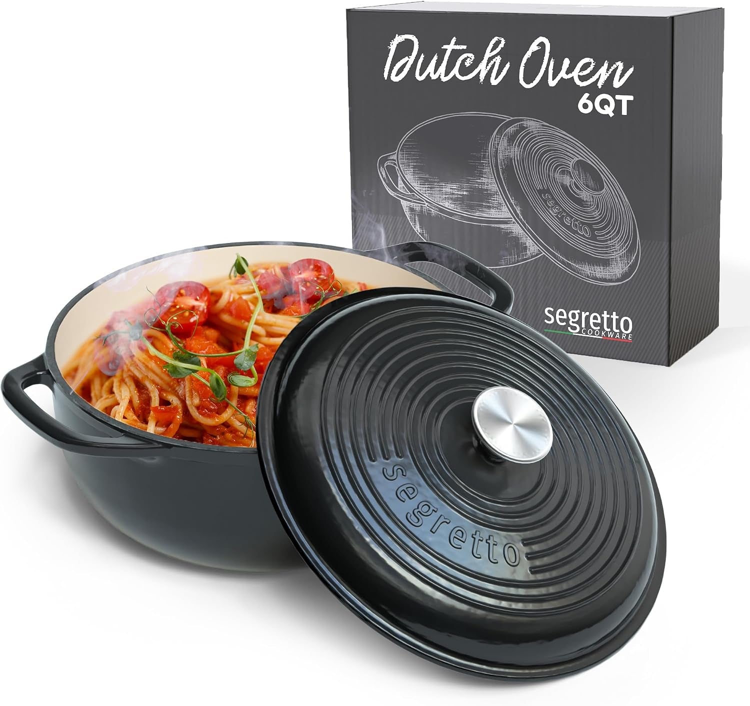 6-Quart Black Enameled Cast Iron Dutch Oven