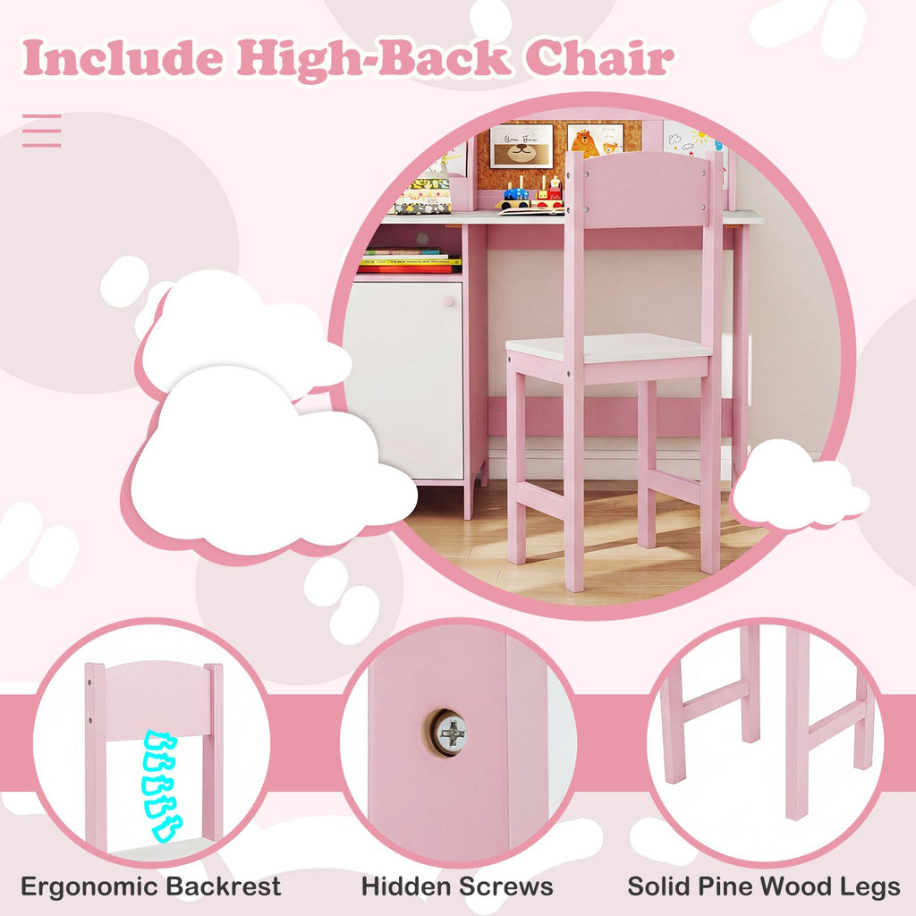 Kids Table and Chair Set with Hutch and Cabinet