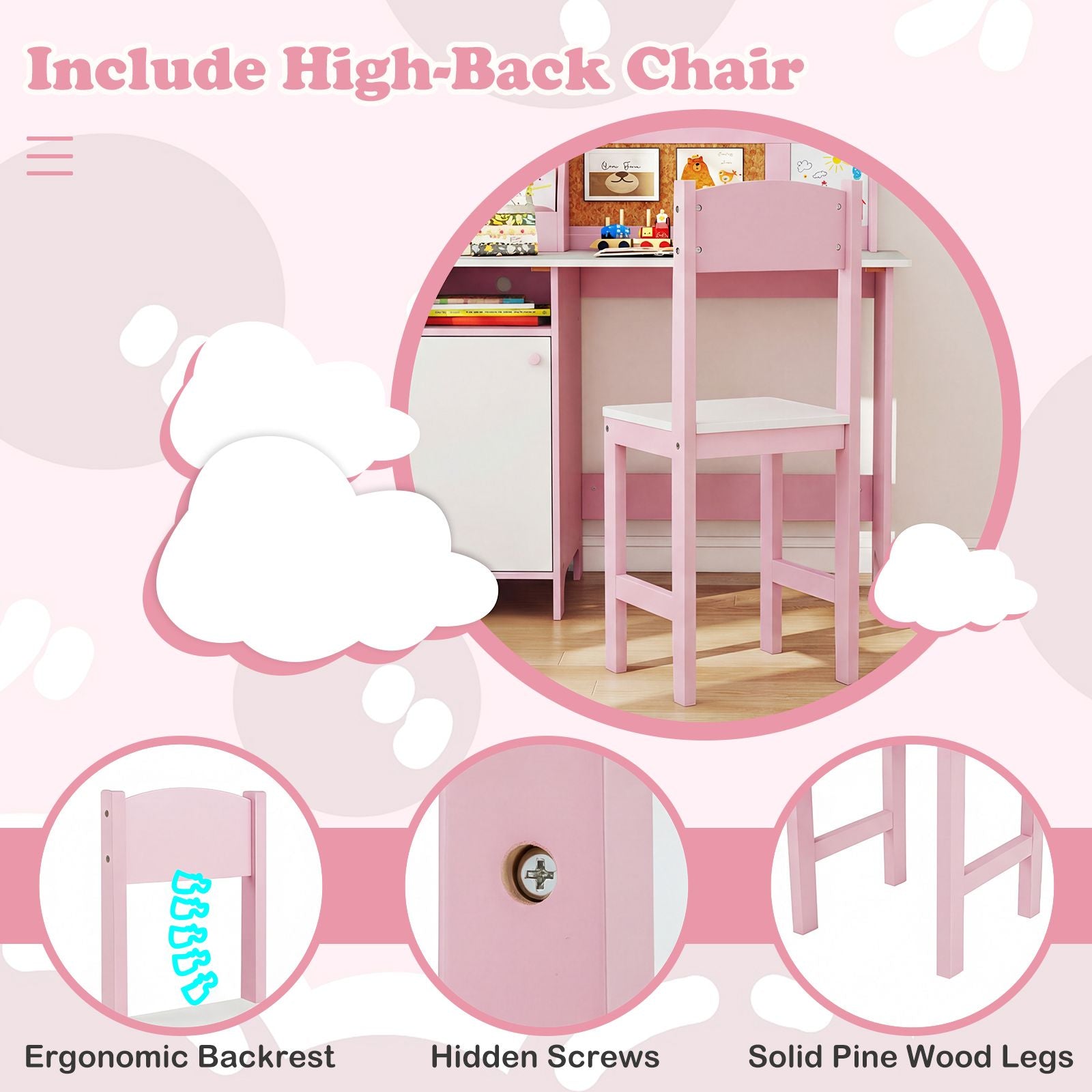 Kids Table and Chair Set with Hutch and Cabinet