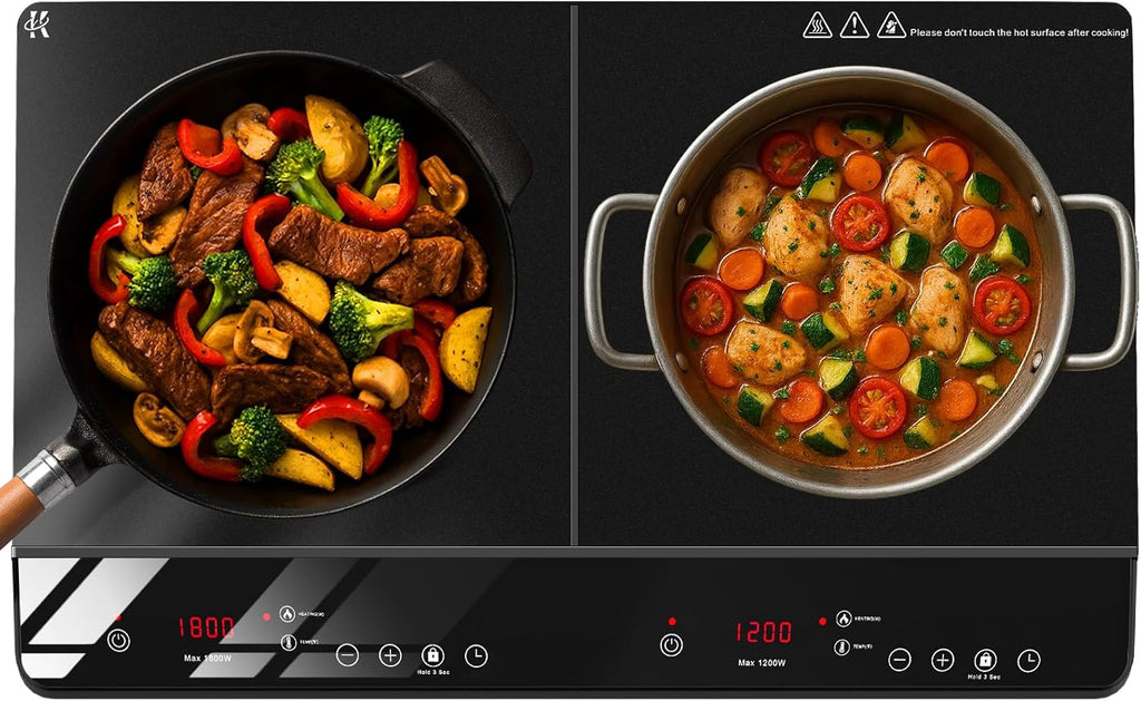 Countertop Induction Cooktop 2 Burners Stove 1800W, 110V Plug in | Double Burner Independent Touch Control, 180 Mins Timer, Child Lock, 9 Temp & Power Level Adjustable, Portable for Kitchen RV