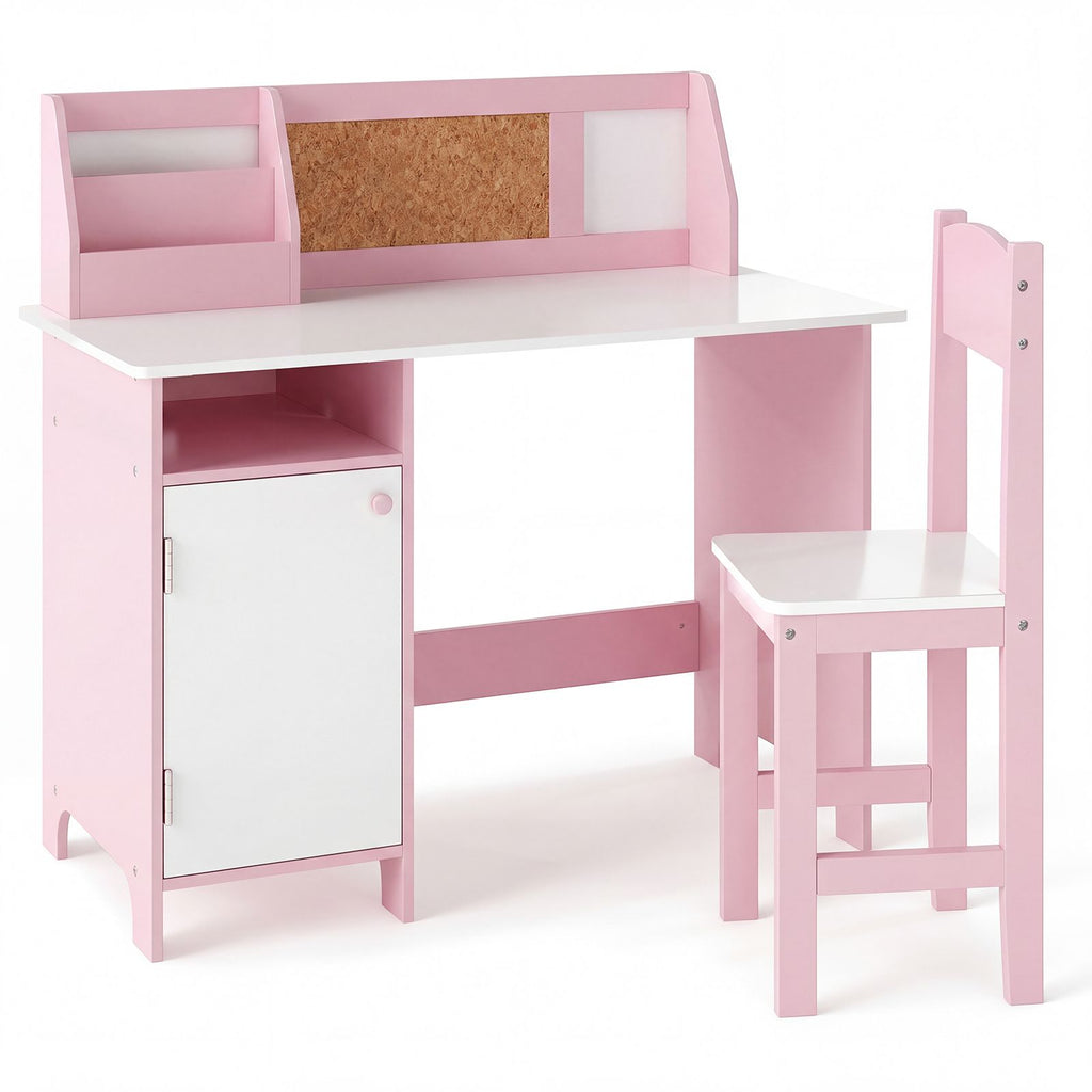 Kids Table and Chair Set with Hutch and Cabinet
