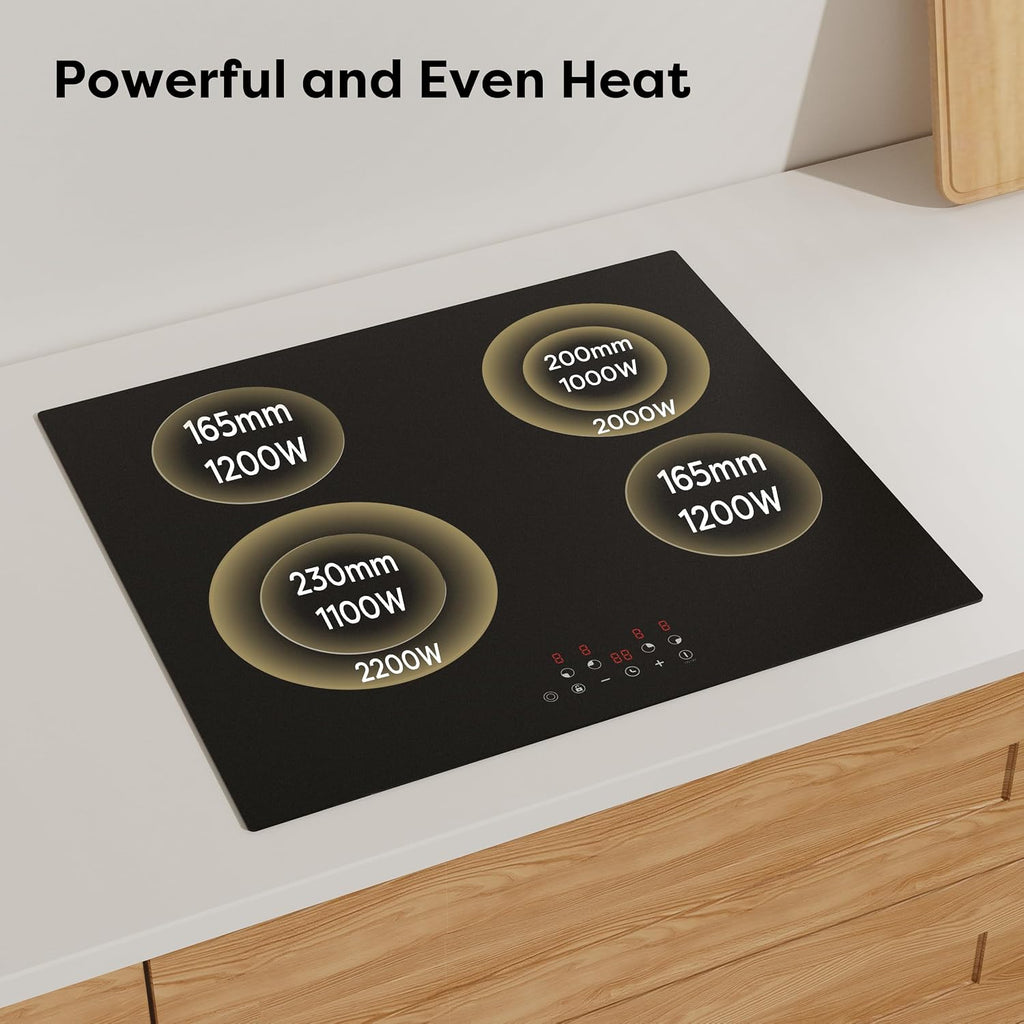 24 Inch Electric Cooktop 4 Burners 6600W Dual Heating Ring | Built-In Ceramic Radiant Stove Top, 220-240V Hard Wire (No Plug), Touch Control, Child Lock & Multiple Safety Protection