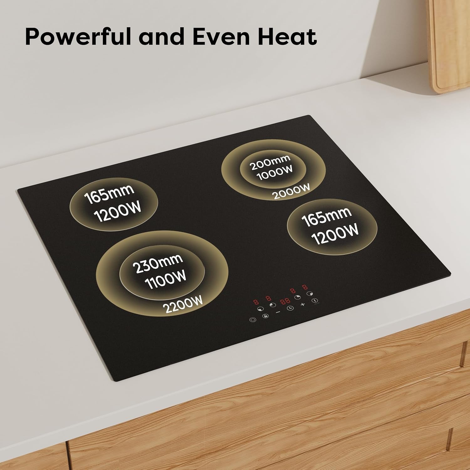 24 Inch Electric Cooktop 4 Burners 6600W Dual Heating Ring | Built-In Ceramic Radiant Stove Top, 220-240V Hard Wire (No Plug), Touch Control, Child Lock & Multiple Safety Protection