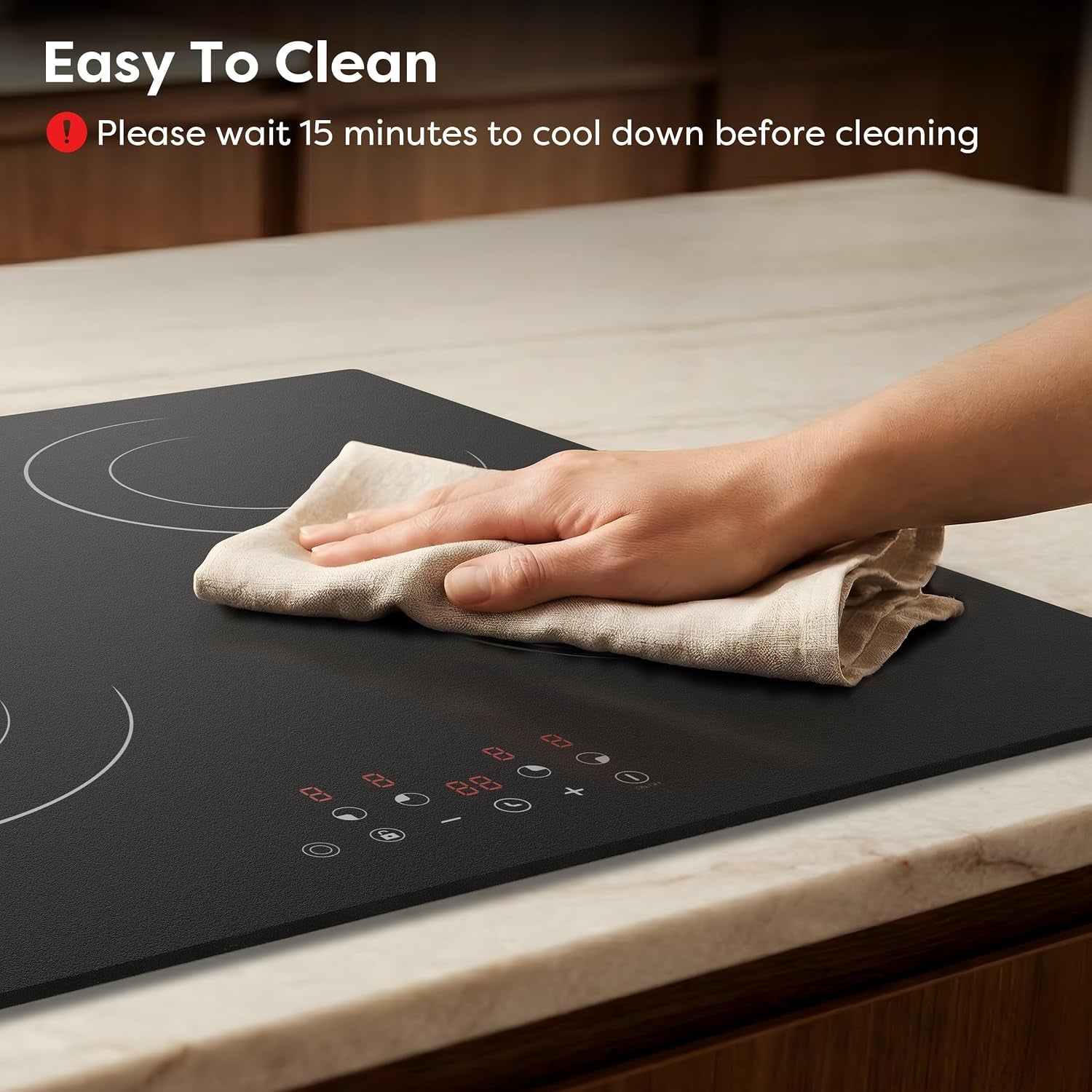 24 Inch Electric Cooktop 4 Burners 6600W Dual Heating Ring | Built-In Ceramic Radiant Stove Top, 220-240V Hard Wire (No Plug), Touch Control, Child Lock & Multiple Safety Protection