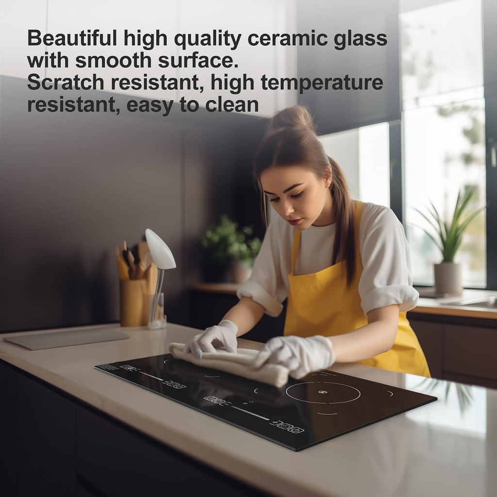 Electric Cooktop,110V 2400W,Countertop and Built-In Electric Stove Top,2 Burner Induction Cooktop With11 Power Levels,Child Safety Lock, Timer, LED Touch Control,Overheat Protection