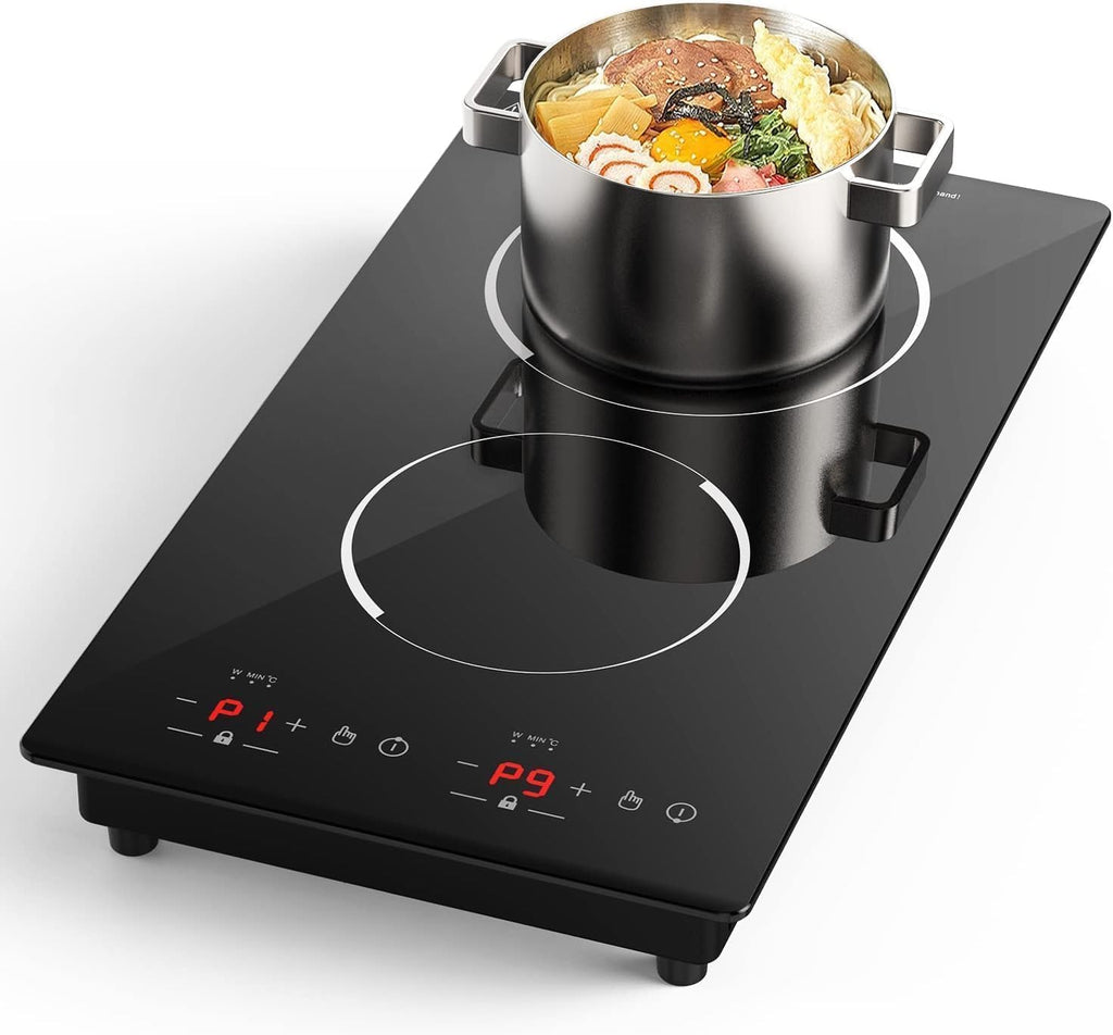 Double Induction Hob, 3000W Portable Induction Hob, Built-In Induction Cooker with LED Touch Display, 9 Power Level, 120 Mins Timer & Safety Lock, 220~240V, Black